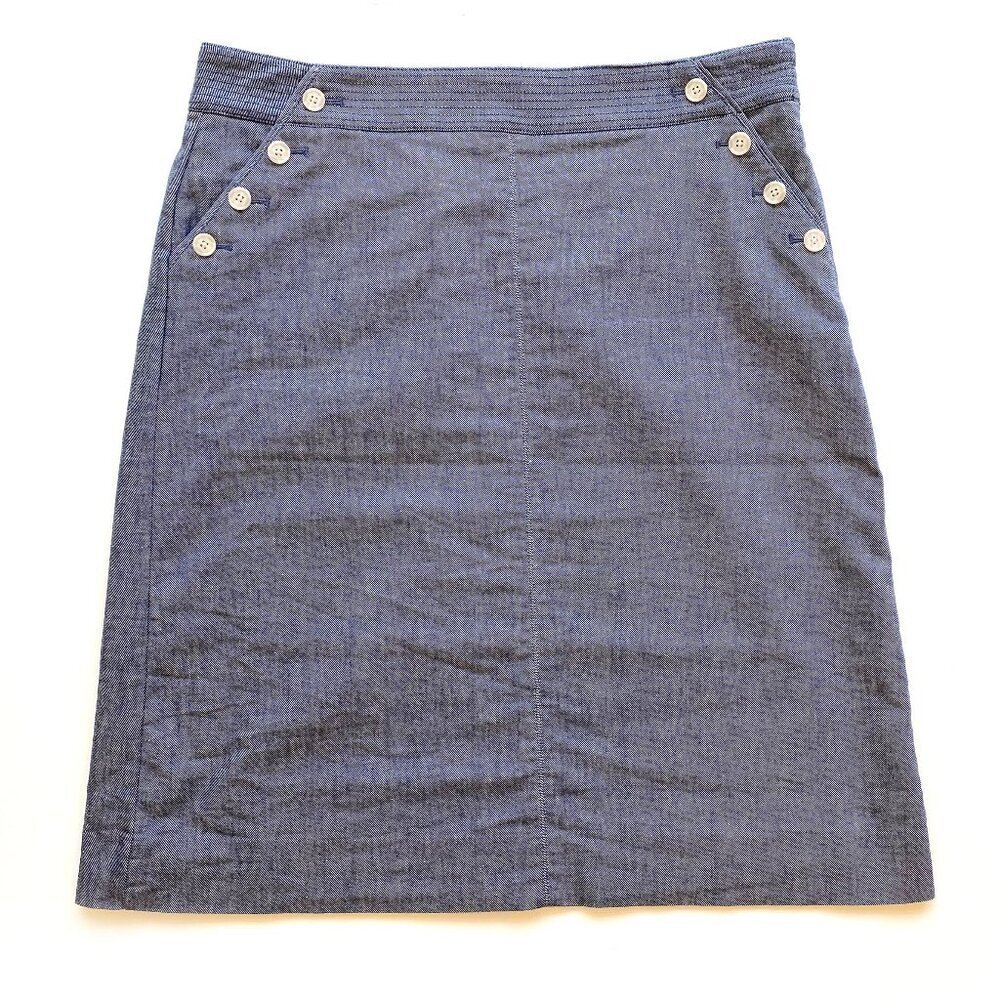 Talbots Chambray Linen Blend A-Line Sailor Skirt Size 16